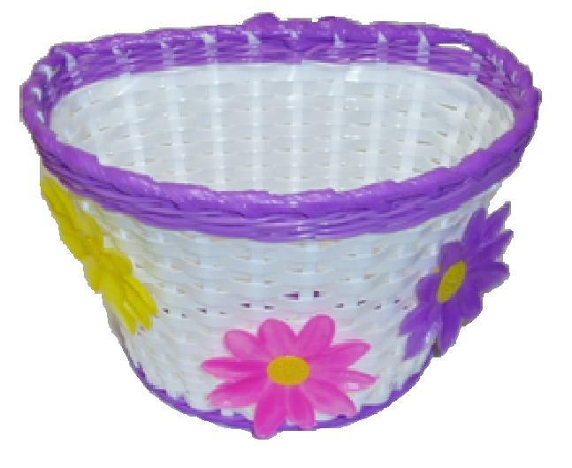 Kids' front basket — purple stripe and flowers