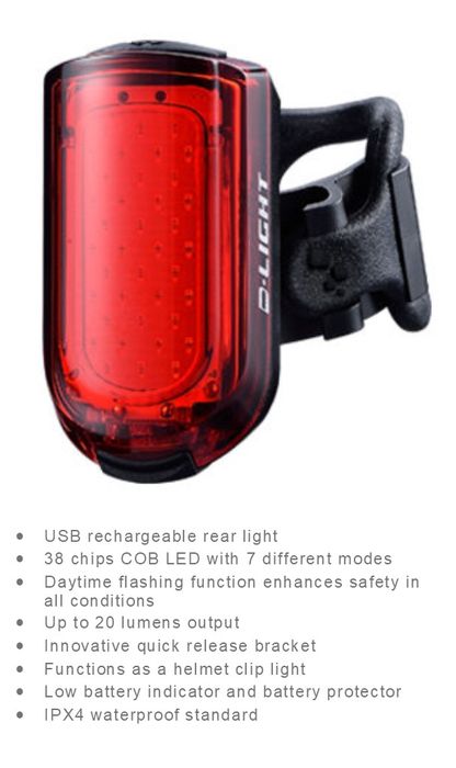 D-Light rear light — 7 function, 20 lumens, USB