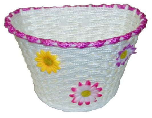 Kids' woven basket — magenta stripe and flowers