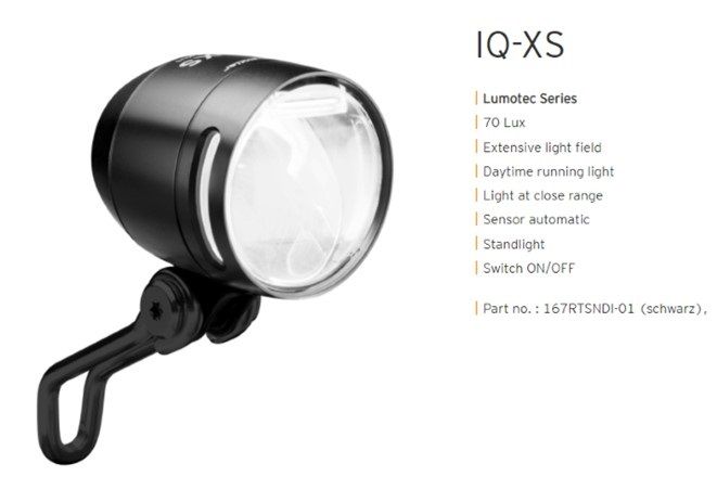 Busch & Müller Lumotec IQ-XS dynamo front light — 70 lux