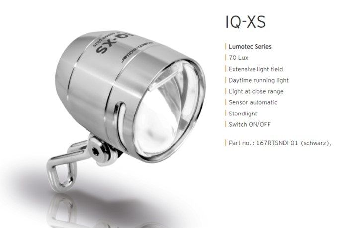 Busch & Müller Lumotec IQ-XS dynamo front light — 70 lux