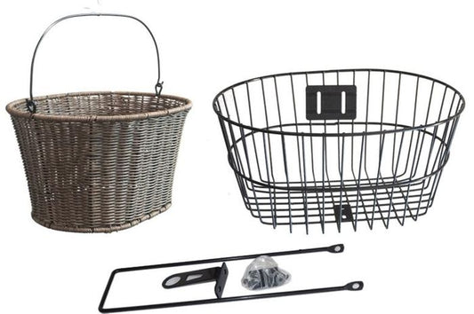Front basket with quill-stem mount — polyrattan, removable
